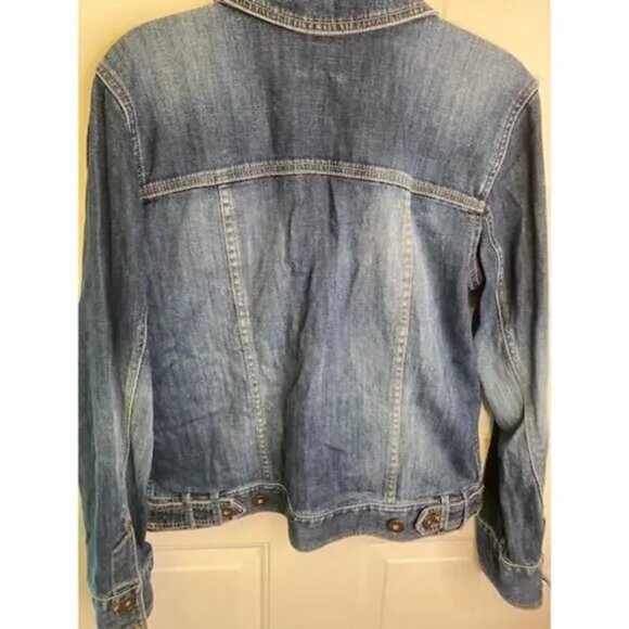 EVERYTHING $10- Eddie Bauer Denim Jean Jacket Womens Size M Blue Copper Button - Picture 2 of 4